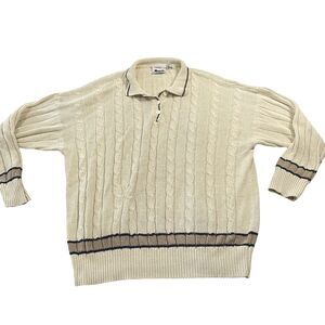 Moods By Krizia Sweater Women's Size Large Cable Knit Collared Lightweight Prep